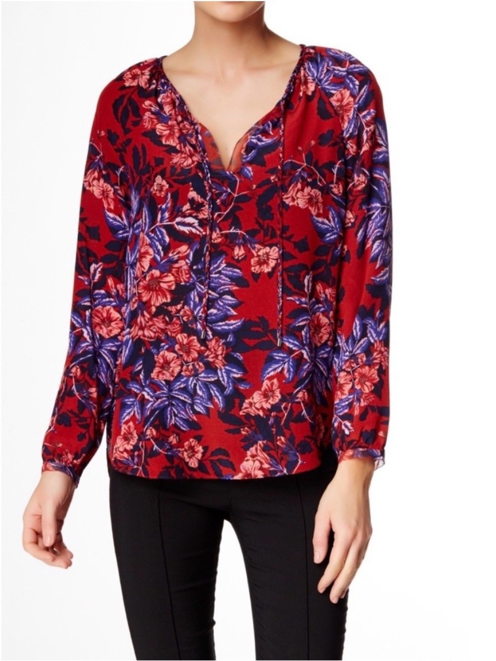 Rebecca Taylor Silk Floral Peasant Top Ruffle Tie Front Cottagecore Boho Size 4